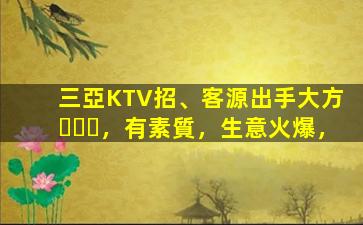 三亞KTV招、客源出手大方，有素質，生意火爆，
